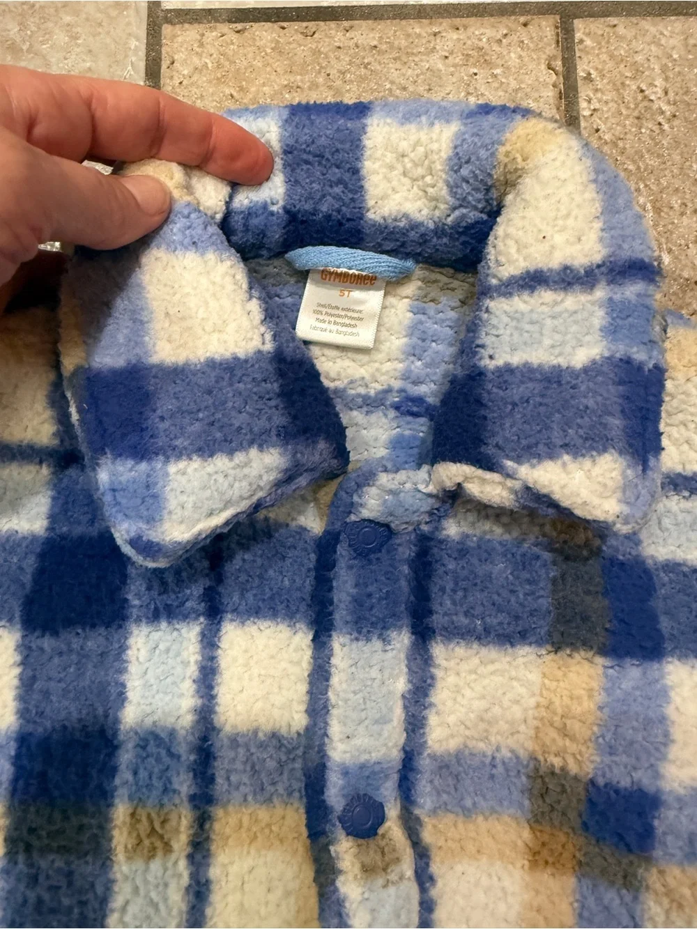 Gymboree Blue, White & Tan Plaid Fleece Pea Coat